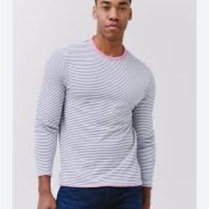 Faherty Gray and Pink Striped cloud Long Sleeve Tee